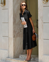 Black A-Line Belted Midi Dress