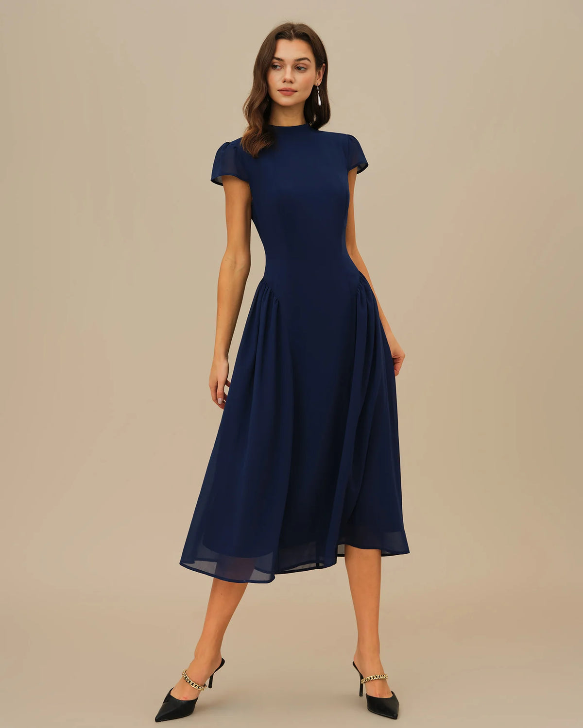 Blue Puffed Sleeve Midi Dress