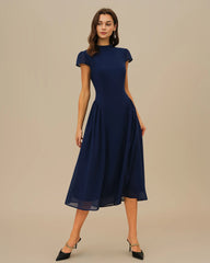 Blue Puffed Sleeve Midi Dress
