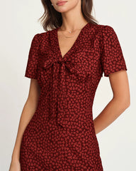 Red Floral Mermaid Midi Dress