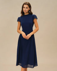 Blue Puffed Sleeve Midi Dress