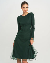Green Round Neck Knit Mesh Midi Dress