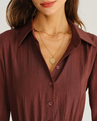 Brick Red A-Line Pleated Mini Dress