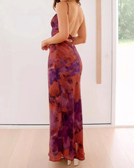 Red Floral A-Line Maxi  Dress