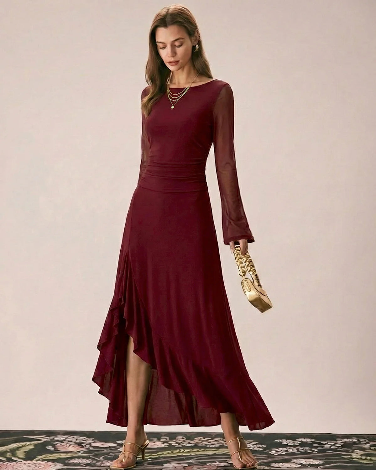 Red Boat Neck Maxi Dress