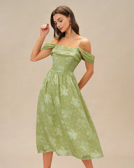 Green Floral Sleeveless Midi Dress