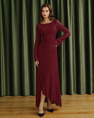 Red Boat Neck Maxi Dress