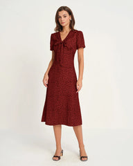 Red Floral Mermaid Midi Dress