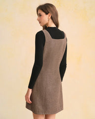Brown Square Neck Sleeveless Mini Dress