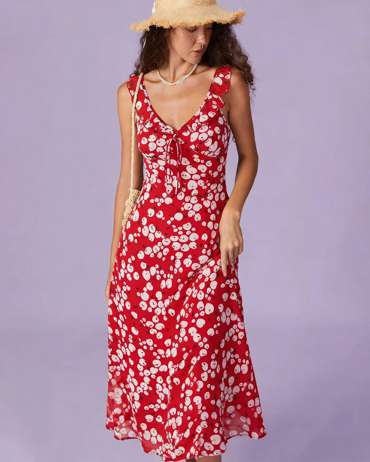 Red Floral Sleeveless Maxi Dress