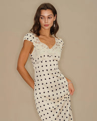 Apricot Polka Dot Lace Maxi Dress