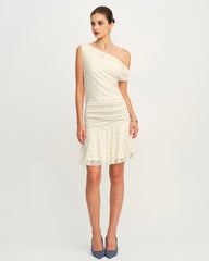 Beige Lace One Shoulder Mini Dress