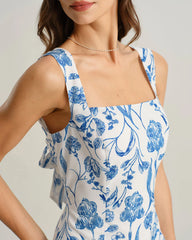 Blue Floral Tie-back Slip Mini Dress