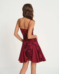 Wine Red Floral Mini Dress