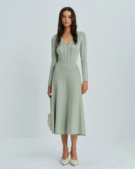 Green V Neck Viscose Sweater Dress