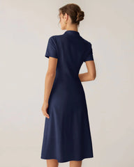 Navy Pocket Short Sleeve Midi Dress