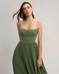 Green Sweetheart Neck Flowy Slip Maxi Dress