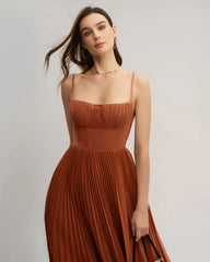 Caramel Sweetheart Neck Flowy Slip Maxi Dress