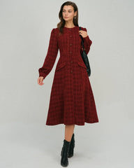 Red Lantern Sleeve A-Line Midi Dress