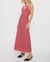 Red Plaid Halter Maxi Dress