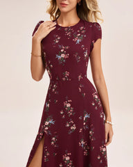 Wine Red Floral Midi Dress