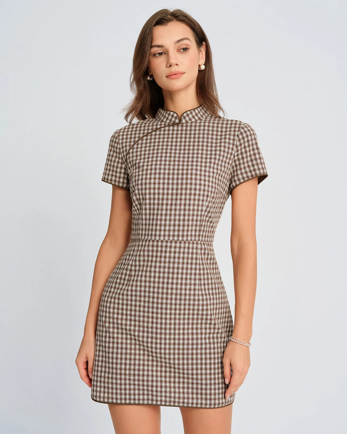 Brown Plaid A-Line Mini Dress