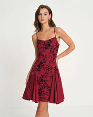 Wine Red Floral Mini Dress