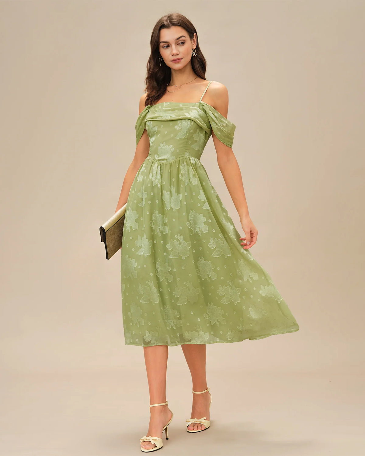 Green Floral Sleeveless Midi Dress