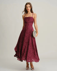 Wine Red Jacquard Slip Maxi Dress