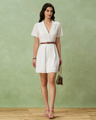 White Puffed Sleeve Button Mini Dress