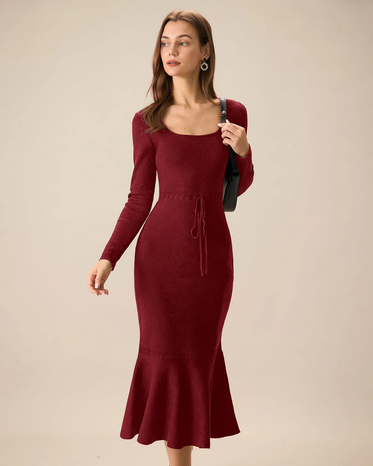 Red Square Neck Mermaid Sweater Dress