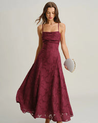 Wine Red Jacquard Slip Maxi Dress