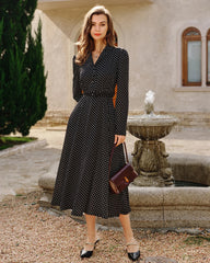 Black Polka Dot Collar Midi Dress