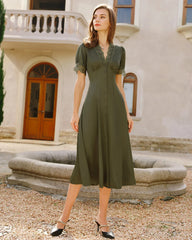 Green Lace Satin Midi Dress