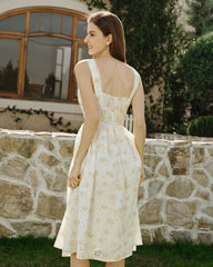 Yellow Floral Ruched Midi Dress