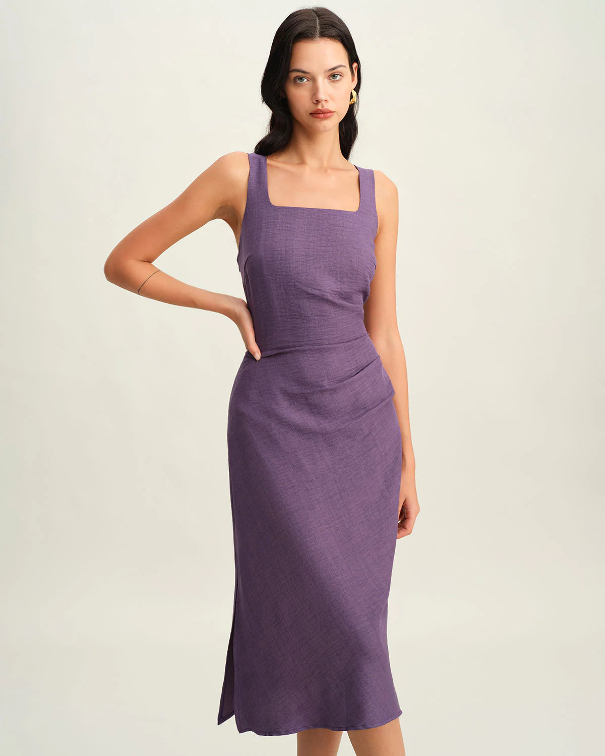 Purple Square Neck Slip Midi Dress