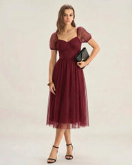 Red Sweetheart Neck Polka Dot Midi Dress