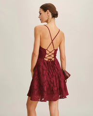 Wine Red Floral Backless Slip Mini Dress