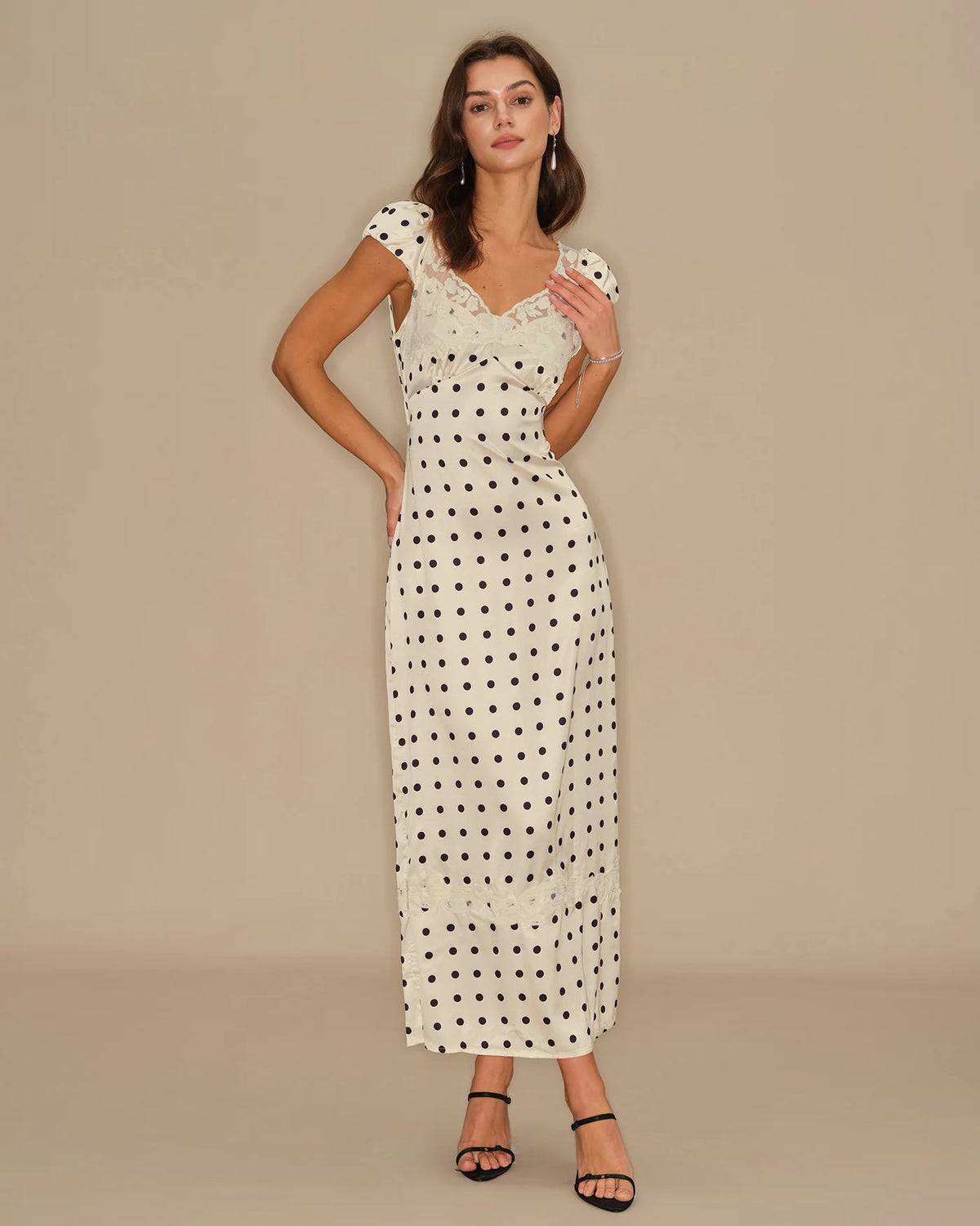 Apricot Polka Dot Lace Maxi Dress