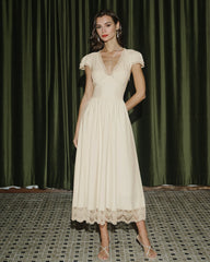 Apricot V Neck Lace Maxi Dress