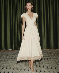 Apricot V Neck Lace Maxi Dress