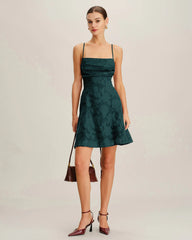Green Jacquard Slip Mini Dress