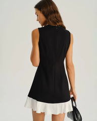 Black Contrasting A-Line Sleeveless Mini Dress