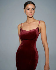 Wine Red Velour Slip Midi Dress