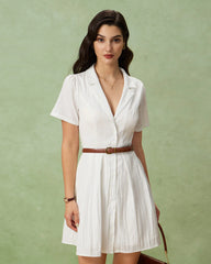 White Puffed Sleeve Button Mini Dress