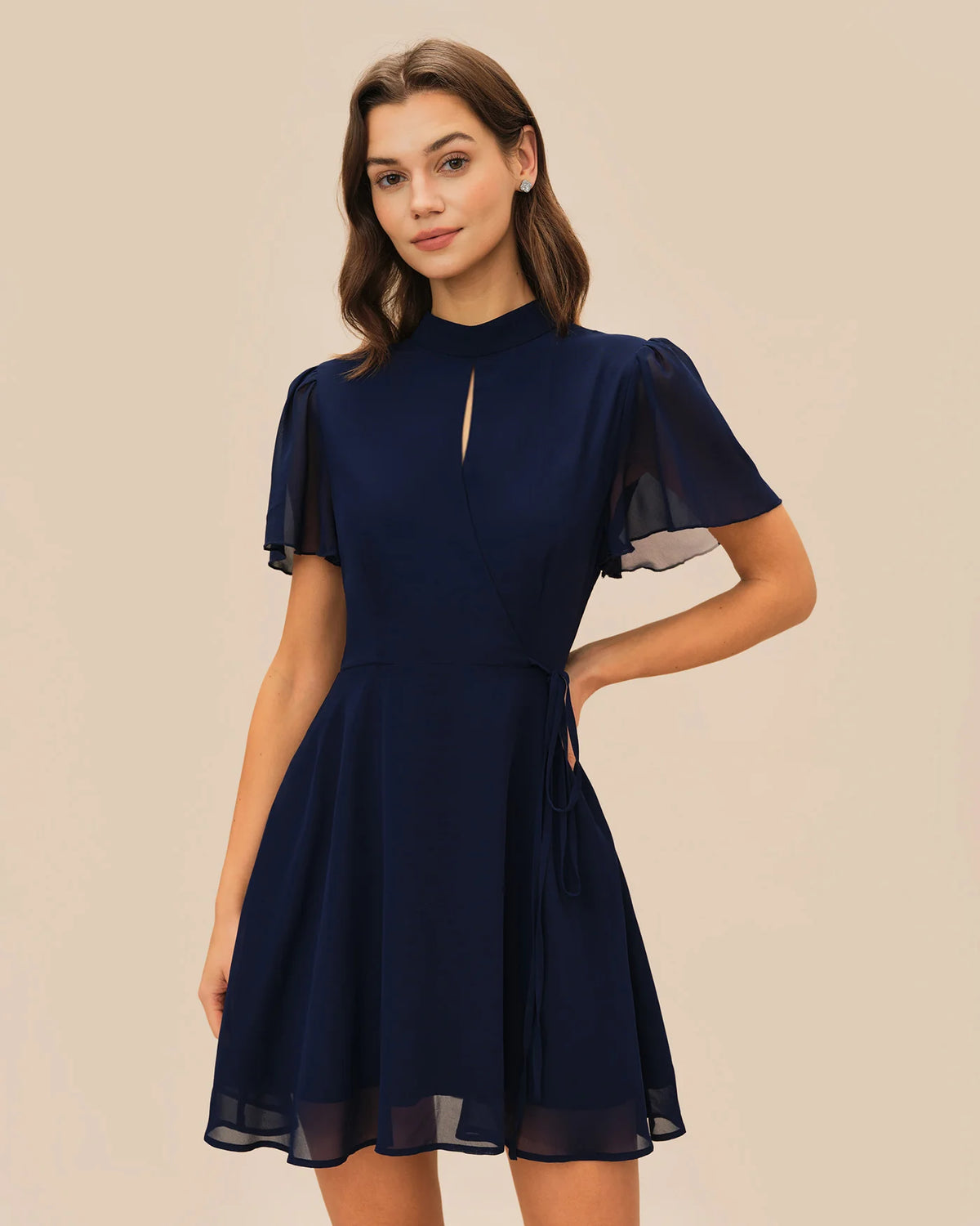 Blue Butterfly Sleeve Mini Dress