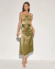 Green Belt Slip Midi Dress