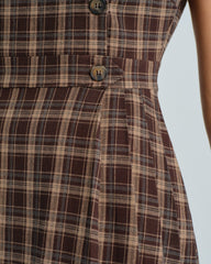 Brown Sleeveless Plaid Mini Dress
