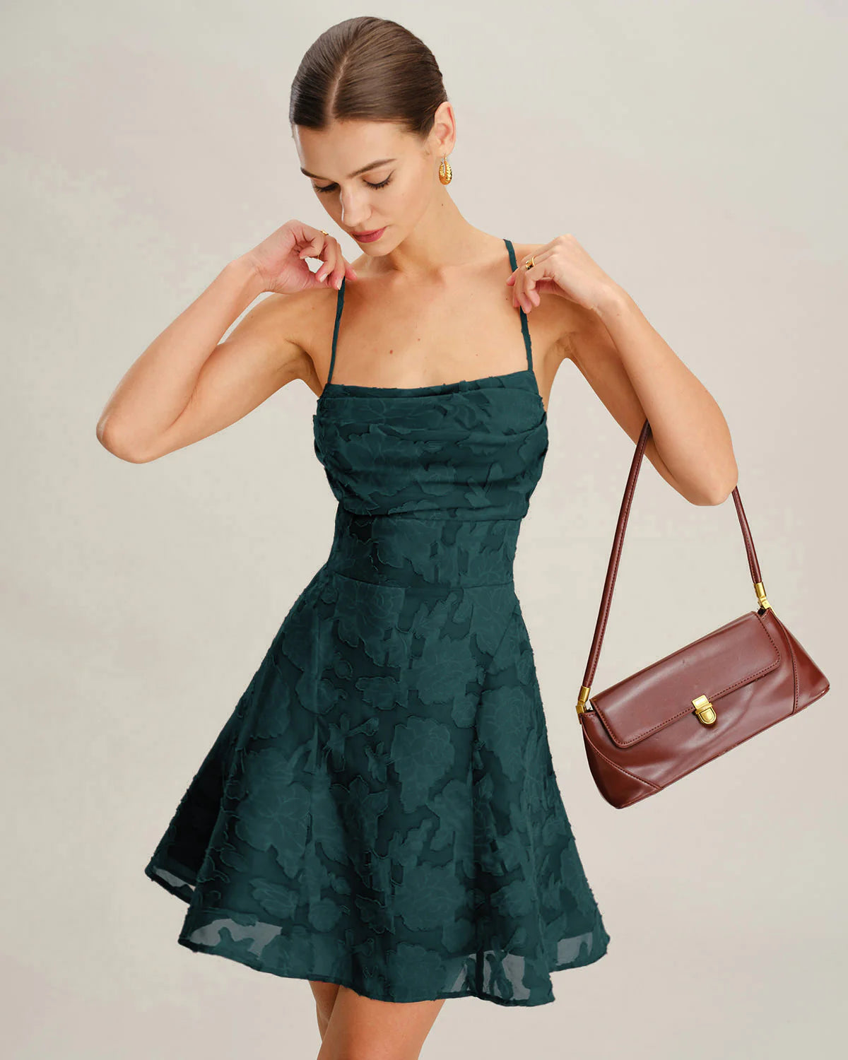 Green Jacquard Slip Mini Dress