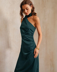 Dark Green One Shoulder Maxi Dress